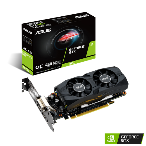 ASUS GTX1650-O4G-LP-BRK GeForce GTX 1650 OC edition 4GB GDDR5 is a powerful low-profile GPU designed for durability.