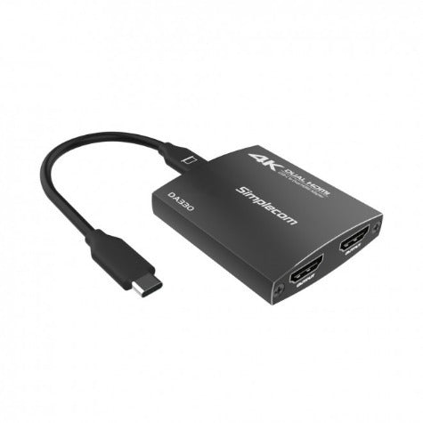 Simplecom DA330 USB-C to Dual HDMI MST Adapter, 4K@60Hz with Power Delivery and 3.5mm Audio Out