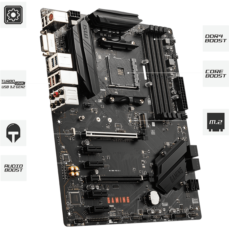 MSI B550 GAMING GEN3 AM4 ATX MB 4xDDR4 6xPCIE 1xM.1 HDMI 1 DVI RAID LAN 6xSATAIII 2xUSB3.2 2xUSB2.0