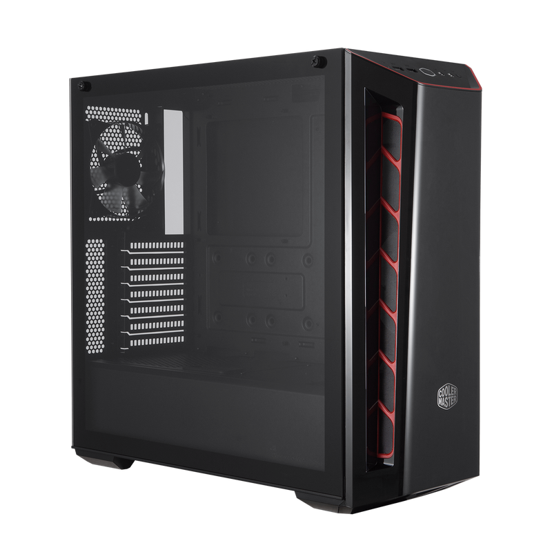 Cooler Master MCB-B520-KGNN-S00 MasterBox MB520 Black/Red ATX Case, Tempered Glass Side Window, NO PSU, 2x USB3.0, HD Audio, RGB Controller, 1x 120mm Black Fan pre-installed, DarkMirror Front Panel