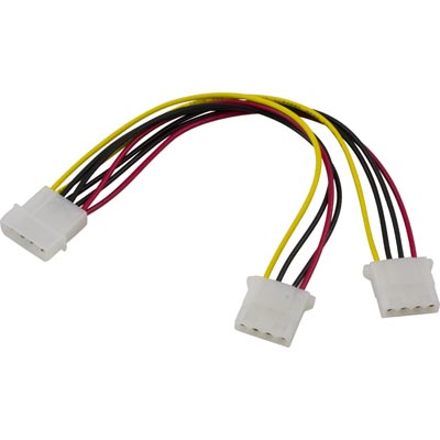 ATX 4-pin Molex Male Power to 2 x 4-pin Molex Female Power Splitter Cable, 30cm