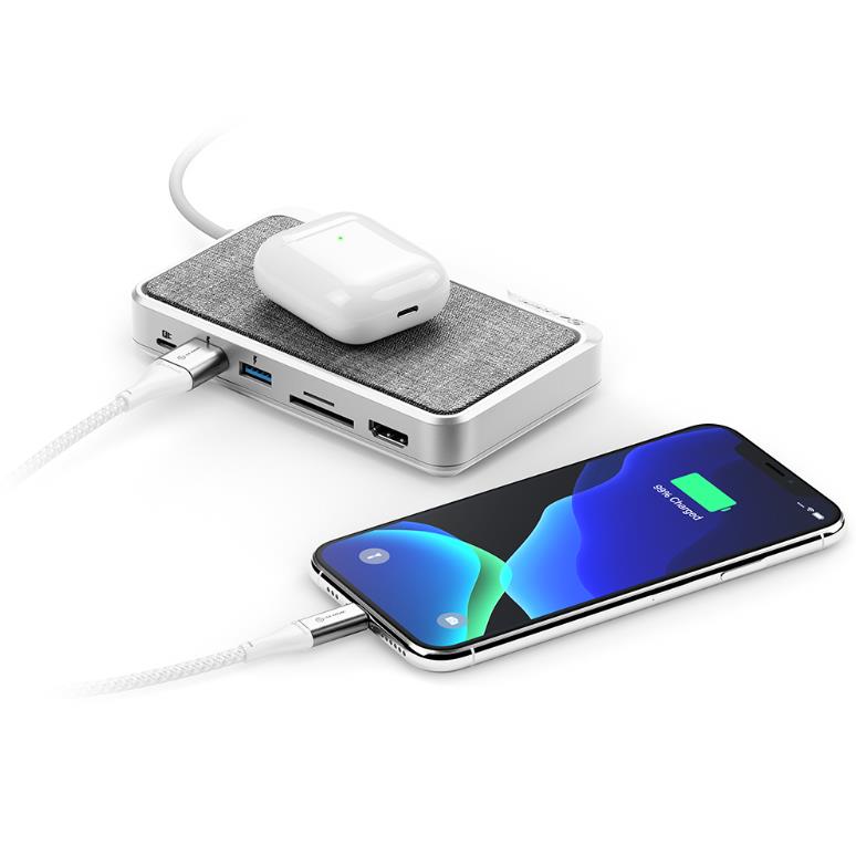 ALOGIC USB-C Dock Wave ¨C HDMI, 2 x USB-A, Micro/ SD Card Reader, USB-C with Power Delivery, Power Bank & Wireless Charger - Silver