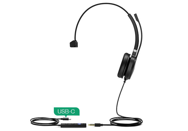 Yealink UH36 Mono Teams Headset Wired Head-band Office/Call center USB Type-C Black, Silver