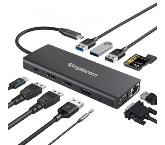 Simplecom CHN612 USB-C 12-in-1 Multiport Dual HDMI+VGA Triple Display Docking Station