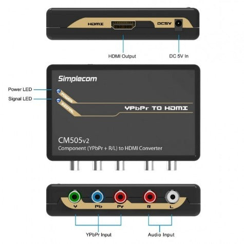 Simplecom CM505v2 Component (YPbPr + Stereo R/L) to HDMI Converter, Full HD 1080p