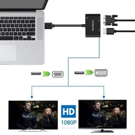 Simplecom DA316A USB to HDMI + VGA Video Card Adapter with 3.5mm Audio