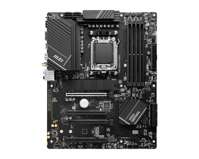 MSI PRO B650-P WIFI AMD AM5 ATX Motherboard, 4x DDR5 ~128GB, 1x PCI-E x16, 2x M.2, 6x SATA, 8x USB 3.2, 1x USB Type C