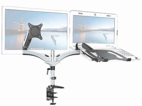 VisionMounts VM-LCD-GM124D-NB - GasSpring DeskClamp Aluminium Single Monitor&NoteBook Holder - up to 27"/Tilt/Swivel/VESA75/100