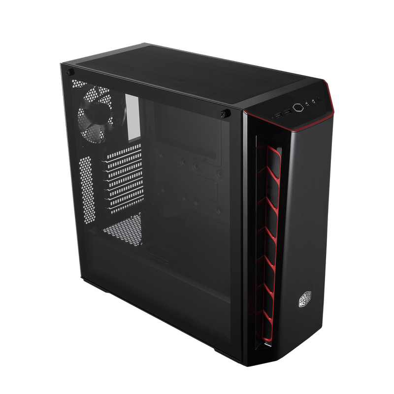 Cooler Master MCB-B520-KGNN-S00 MasterBox MB520 Black/Red ATX Case, Tempered Glass Side Window, NO PSU, 2x USB3.0, HD Audio, RGB Controller, 1x 120mm Black Fan pre-installed, DarkMirror Front Panel