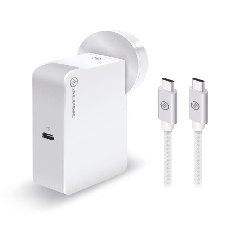 ALOGIC USB-C Wall Charger 60W, Travel Edition, Includes USB-C Charging Cable, white