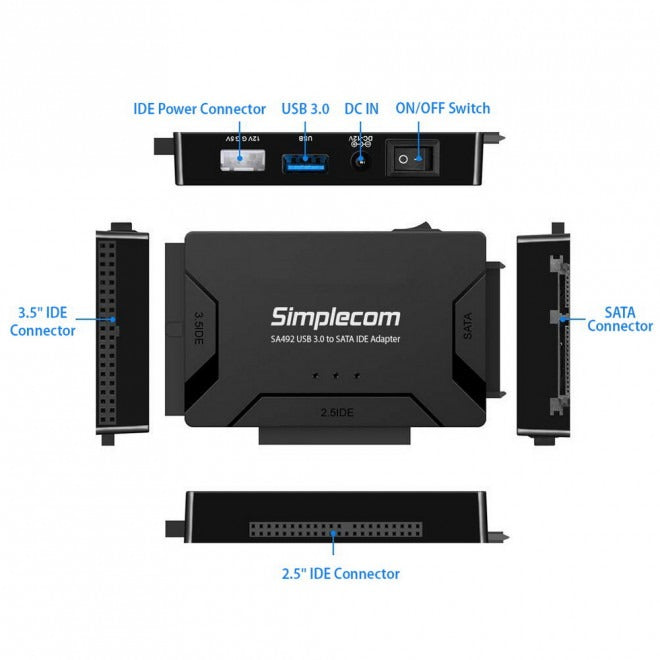 Simplecom SA492 USB 3.0 to SATA IDE Adapter with Power Supply