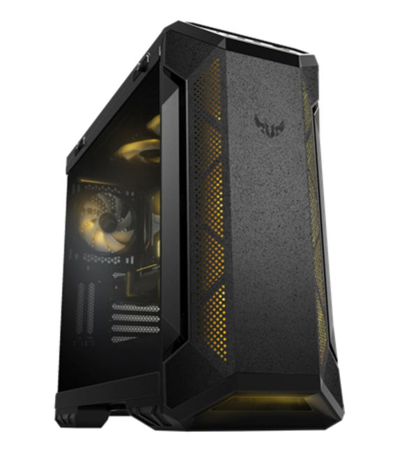 ASUS GT501 TUF Gaming Case Grey ATX Mid Tower Case With Handle, Supports EATX, Tempered Glass Panel, 4 Pre-Installed Fans 3x120mm RBG 1x140mm PWN