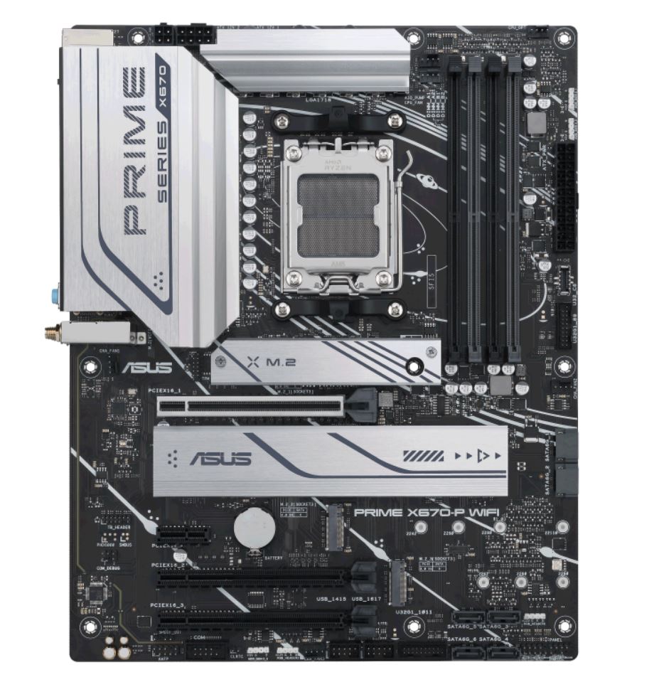 ASUS PRIME X670-P WIFI-CSM (AM5) ATX Motherboard 4x DDR5 128GB, 1x PCIe 4.0 x16 slot,3 x M.2 slots, 6 x SATA,Wi-Fi 6E 1 x HDMI.1 x DP