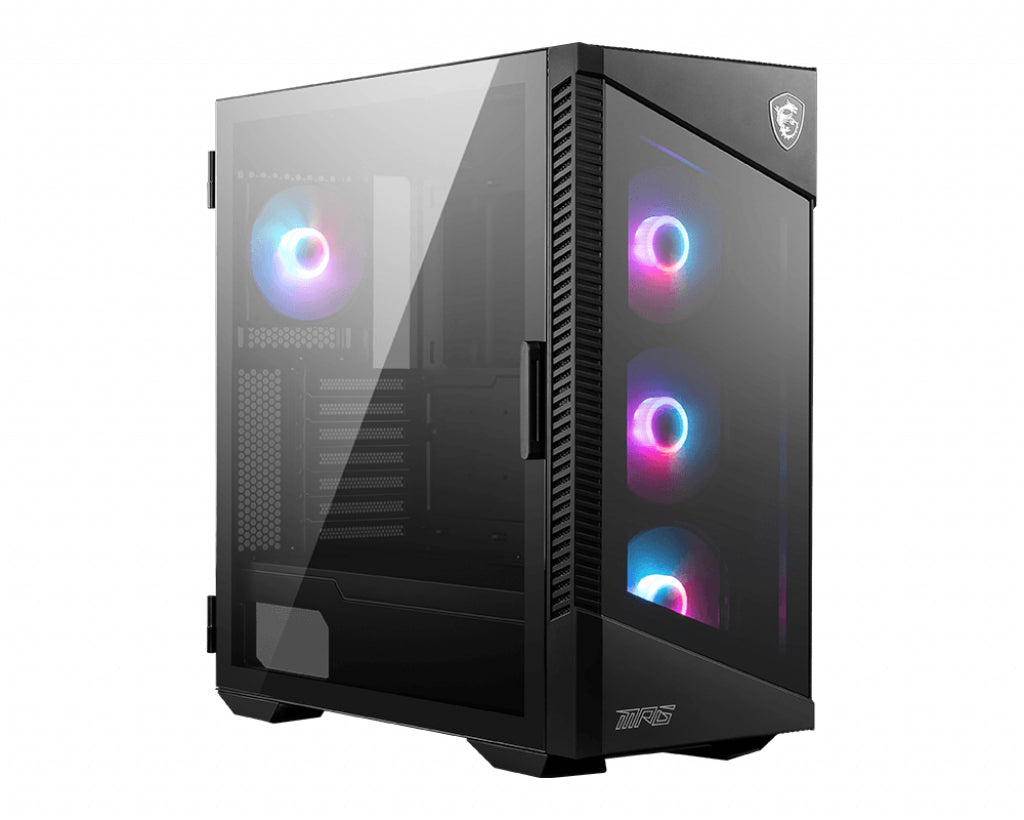 MSI MPG VELOX 100R Mid Tower Gaming Computer Case 'Black, 4x 120mm ARGB Fans, 1-6 ARGB Hub, ARGB light strip, USB Type-C, Tempered Glass, Center, E-ATX, ATX, mATX, mini-ITX'